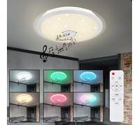 Plafonnier plafonnier lampe de chambre à coucher, haut-parleur télécommande effet arc-en-ciel dimmable ciel étoilé CCT app control, chrome, 1x LED 24W 1500Lm 2700-6500K, DxH 43x10.5cm