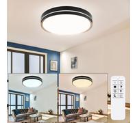 Plafonnier plafonnier lampe de salle à manger veilleuse ronde CCT lumière du jour avec télécommande, métal opale bronze noir, variateur, 1x LED 40 watt 1850 lumen 2700 -6500K, DxH 48,5x8 cm