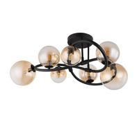 Plafonnier plafonnier lampe de salon 7 flammes boules de verre ambre H 30 cm