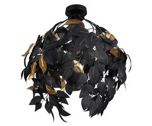 Plafonnier plafonnier lampe de salon lampe de chambre à coucher, lampe design avec décoration de feuilles, naturel, feuilles, métal, or noir, 1x douille E27, DxH 38x58 cm