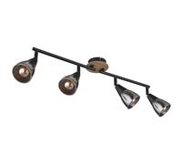 Plafonnier plafonnier lampe de salon lampe de salle à manger lampe de chambre à coucher, métal noir bois verre marron couleur fumée, 4 ampoules spots mobiles E14, L 60 cm
