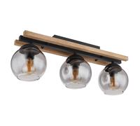 Plafonnier Plafonnier lampe de salon lampe de salle à manger, métal bois de chêne noir fumé, 3 flammes, E27, LxH 60x20,5 cm