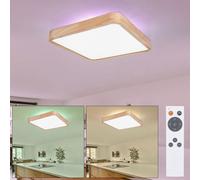 Plafonnier Plafonnier lampe de salon LED, bois blanc opale, circuit CCT changement de couleur dimmable, 36W 1480lm 3000-6000K, LxlxH 55x55x10,5 cm