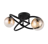 Plafonnier plafonnier lampe de salon noir rétro boule de verre ambre D 35 cm