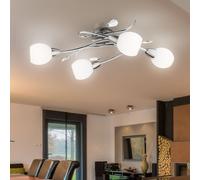 Plafonnier plafonnier lampe de salon spot lampe spot, 4 ampoules, feuilles décoratives verre opale chrome, douilles E14, Lxl 70x25cm