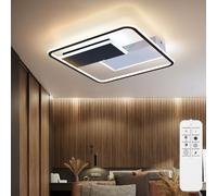 Plafonnier plafonnier noir lampe de salon dimmable blanc LED veilleuse intelligente télécommande CCT, LED 50W 2600lm 2700-6500K, LxlxH 51x51x6 cm