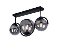 Plafonnier plafonnier salon lumière salle à manger lampe cuisine, métal verre fumée, 3 ampoules, E27, L 60 cm