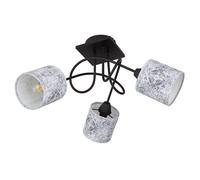 Plafonnier plafonnier salon plafonnier spot salle à manger lampe, métal noir bois textile gris, 3 ampoules E14, H 27,5 cm