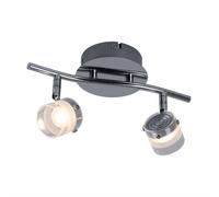 Plafonnier plafonnier spot lampe de salon lampe de chambre à coucher, spots à 2 flammes mobiles, verre argent clair dépoli, 2x LED 3W 300Lm blanc chaud, LxPxH 29x12x15cm