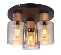 Plafonnier pour chambre à coucher, aspect bois et verre, 3 ampoules, diamètre 30 cm