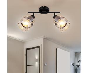 Plafonnier pour chambre à coucher, spot de plafond à 2 lampes, barre de spot réglable moderne, verre métallique, 2 douilles E27, LxlxH 29,5x11x25 cm