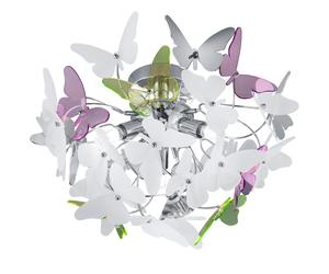 Plafonnier pour enfants Plafonnier design papillon, métal chromé acrylique, coloré, IP20, DM x hauteur 45x28cm, salle de jeux pour enfants