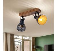 Plafonnier Réglable Spot Noir Or Bois L30 Cm