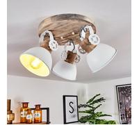 Plafonnier rétro-industriel Orny en bois et métal blanc - HOFSTEIN - 3 spots pivotants - Compatible LED