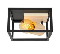 Plafonnier Rétro Lampe en bois Plafonnier noir Structure Spot de plafond réglable, métal naturel 1x E27, HxLxB 14,5x22x22 cm