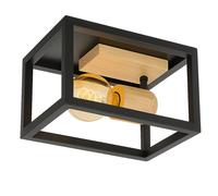 Plafonnier Rétro Lampe en bois Plafonnier noir Structure Spot de plafond réglable, métal naturel 1x E27, HxLxB 14,5x22x22 cm