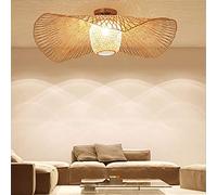 Plafonnier Rétro Plafonnier tissé bambou naturel E27 Creative Pendentif rotin tissé à la main Lampe suspension vintage Éclairage campagne Couloir Décoration d'allée Lampe à économie d'énergie,75cm