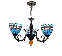 Plafonnier rétro Style Tiffany - Lustre en vitrail pour Salon, Salle à Manger et Chambre - Élégant luminaire en Fer forgé - Lampe décorative Vintage en Cristal