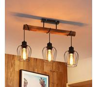 Plafonnier rétro vintage 3 flammes en bois, lampe de salon au design industriel avec spots réglables en hauteur en métal et bois - noir - douille : E27 - sans ampoule Design pratique : Cette suspensio