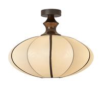 Plafonnier Rétro Vintage Milieu Du Siècle, Abat-Jour Lanterne En Tissu Haut de Gamme Fabriqué À La Main, Accent de Texture Raffinée En Bois de Noyer, Lueur Chaleureuse Et Atmosphérique Pour Salon, Cha