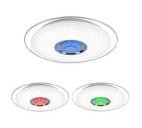 Plafonnier RGB LED Télécommande Musique Plafonnier LED Haut-parleur Lumière du jour avec Bluetooth , métal chromé, effet étoilé, 1x 24W 1600lm, DxH 47,5x5,7 cm