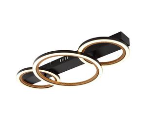 Plafonnier Ring Lampe de salon Plafonnier LED imitation bois Lampe de chambre, 40W 1370lm blanc chaud, LxH 58 x 7 cm