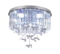 Plafonnier Rond en Cristal Blanc avec Joli décor de Papillon, éclairage LED en Cristal à intensité Variable 3 Couleurs, Montage encastré, en Acier Inoxydable, pour Chambre à Coucher ou Salon