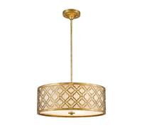 Plafonnier Rond En Lin Feuilles D'Or Ø53cm Design Arabesques Salle À Manger