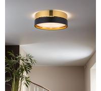 Plafonnier Rond Métal Tissu Ø 45 Cm Noir Or Anti Éblouissant 3x E27 Plafonnier