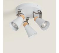 Plafonnier Rond Orientable Métal et Bois Mara 3 Spots