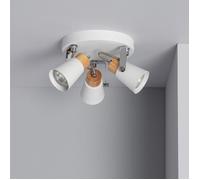 Plafonnier Rond Orientable Métal et Bois Mara 3 Spots Blanc