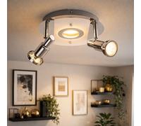 Plafonnier salle de bains Rondelle de plafond 3 flammes métal chrome salle à manger Plafonnier avec spots mobiles, rondelle, LED 11 watts 900 lm, DxH 20x11,5 cm