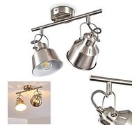 Plafonnier Safari en métal finitions chrome brossé, luminaire de plafond à 2 spots orientables pour ampoules E14, ampoule(s) non incluse(s)