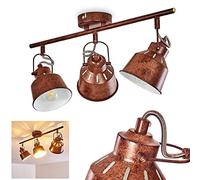 Plafonnier Safari, lampe de plafond en métal brun rouille/blanc, 3 flammes, avec spots orientables, 3 douilles E14, spot au design rétro/vintage, ampoule(s) non incluse(s)