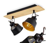 Plafonnier Safari, plafonnier moderne en métal/bois noir/chrome/or/naturel, luminaire au design rétro/vintage avec abat-jour orientable et effet lumineux, 2 flammes, 2 x E14, sans ampoules