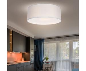 Plafonnier salle à manger rond plafonnier textile gris lampe de salon 3 flammes moderne, couvercle blanc, 3x E27, DxH 40 x 16,5 cm