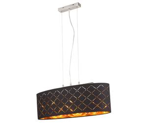 Plafonnier salle à manger suspendu or noir salon suspendu lampe suspendue table à manger, 3 perforations lumineuses, métal textile, 3x LED 7W 806Lm 2700K, LxlxH 65x25x140 cm
