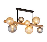 Plafonnier salle à manger verre bois noir fumé 9 lumières H 45 cm