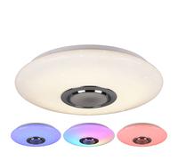 Plafonnier Salon dimmable Veilleuse RGB LED Télécommande Bluetooth Haut-parleur, 1x LED 15,5W 1700lm 3000-6000K, DxH 41x8,5 cm