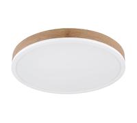Plafonnier Salon Lampe de plafond Salle à manger Lampe de couloir ronde, métal blanc plastique opale imitation bois MDF, 1x LED 24W 1800Lm 3000K blanc chaud, D 45 cm