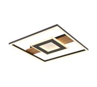 Plafonnier salon LED plafonnier métal aspect bois cristaux 38x38 cm