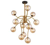 Plafonnier salon plafonnier doré LED 12 ampoules ambre H 93 cm