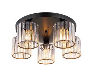Plafonnier Salon Plafonnier rond Cristaux acryliques Chambre à coucher, métal noir, 5x E27, DxH 46,5x18 cm