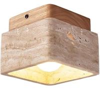 Plafonnier Semi-encastré carré Style Moderne Milieu du siècle, en Bois et Pierre Naturelle - idéal pour Un Couloir, Une entrée, Un Porche, Une Salle de Bain ou Une Maison de Camp