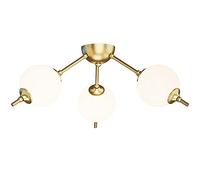 Plafonnier Semi-Encastré Classique, Lustre À Ampoules Satellites Artificielles, Verre Blanc Dépoli, Finition Dorée, Compatible Avec Salon, Salle À Manger, Chambre, Lampe En Cuivre, Tricolore, Une Coul