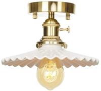 Plafonnier Semi-Encastré de Style Nordique Moderne - Fer Forgé Et Laiton, Abat-Jour En Céramique Blanc Laiteux, Douille E27, Éclairage Intérieur Élégant Pour Salon, Chambre, Salle À Manger