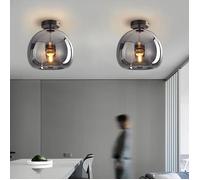 Plafonnier semi-encastré - Globe - Lot de 2 - Verre gris & métal - 2x E27 60W