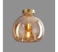 Plafonnier Semi-encastré Industriel Moderne en Laiton du Milieu du siècle, luminaire de Plafond en Forme de Globe en Verre Ambre et Gris fumé