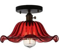 Plafonnier semi-encastré, luminaire de couloir avec verre à fleurs rouges, ampoule incluse, base de 5,51 po, luminaires de plafond vintage,Lustres