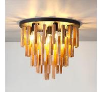 Plafonnier Semi-encastré, Lustre Rustique en Bois, plafonnier rétro en chêne pour Ferme, entrée, Couloir, Chambre à Coucher, Salle à Manger, Salon (7 lumières)